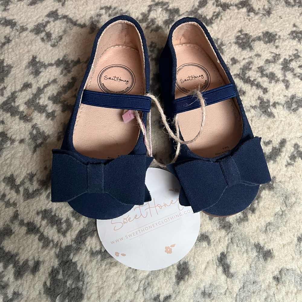 SweetHoney Kids Dark Blue Bow Dress Shoes